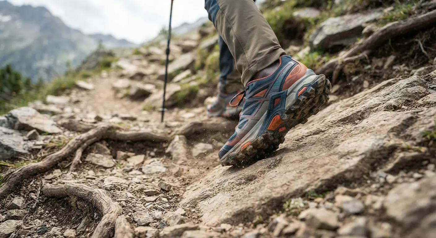 Sentier technique de randonnée et maintien latéral du pied